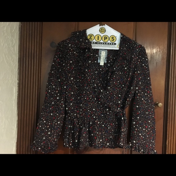 Silk Ruffle-Hem Wrap Top in Starry Night - Picture 6 of 7